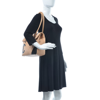 Chanel Calfskin Quilted Large Cambon Flap Beige Black 2 of 14