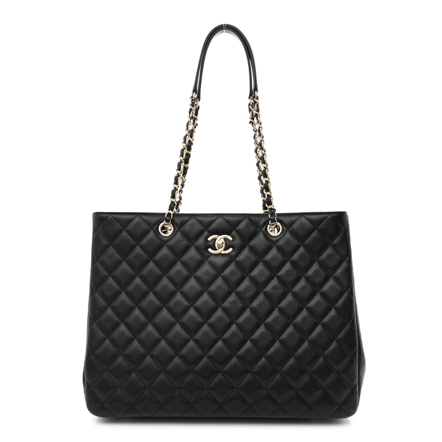 Caviar Quilted Large Shopping Tote Black