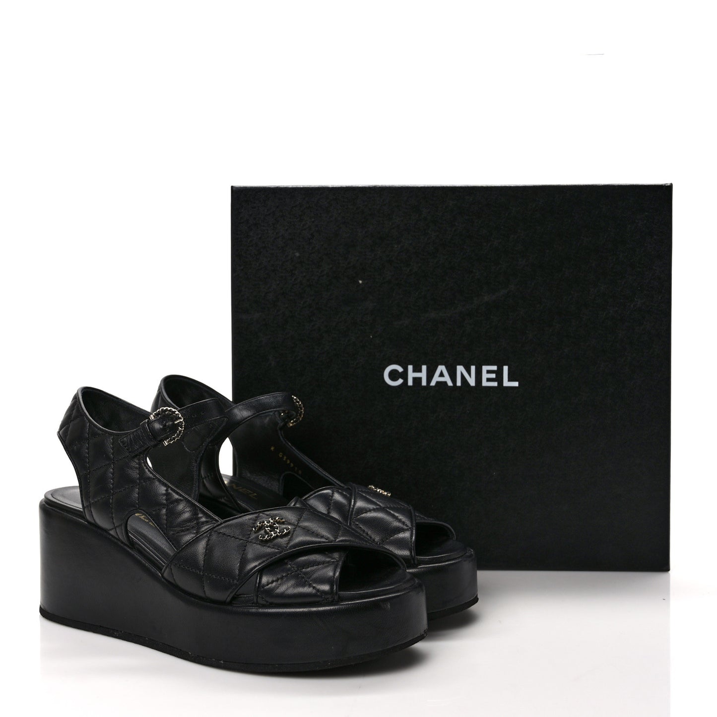 Lambskin Quilted CC Platform Sandals 39.5 Black
