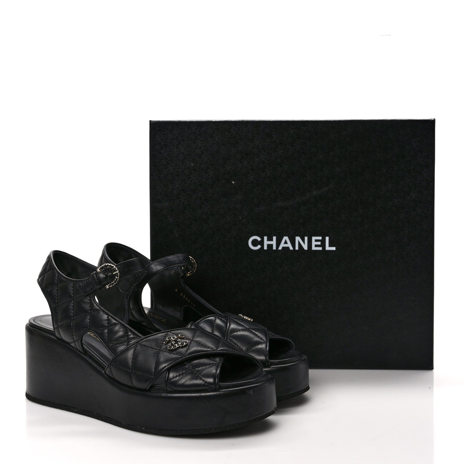Chanel Lambskin Quilted CC Platform Sandals 39.5 Black 9 of 9