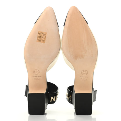 Chanel Lambskin Grosgrain Cap Toe Logo Ankle Strap Pumps 38.5 White Black 5 of 8