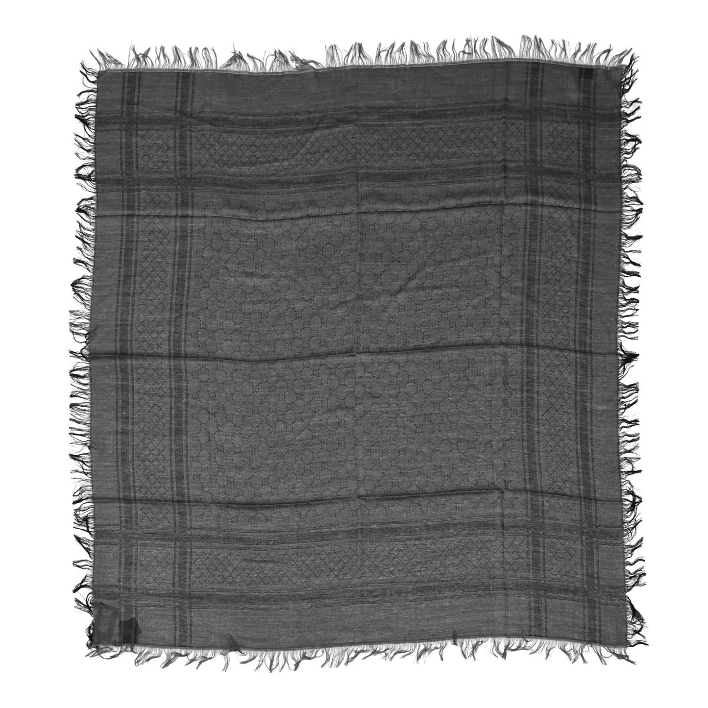 Wool Silk GG Monogram Diamante Plaid Cavendish Square Shawl Black Grey
