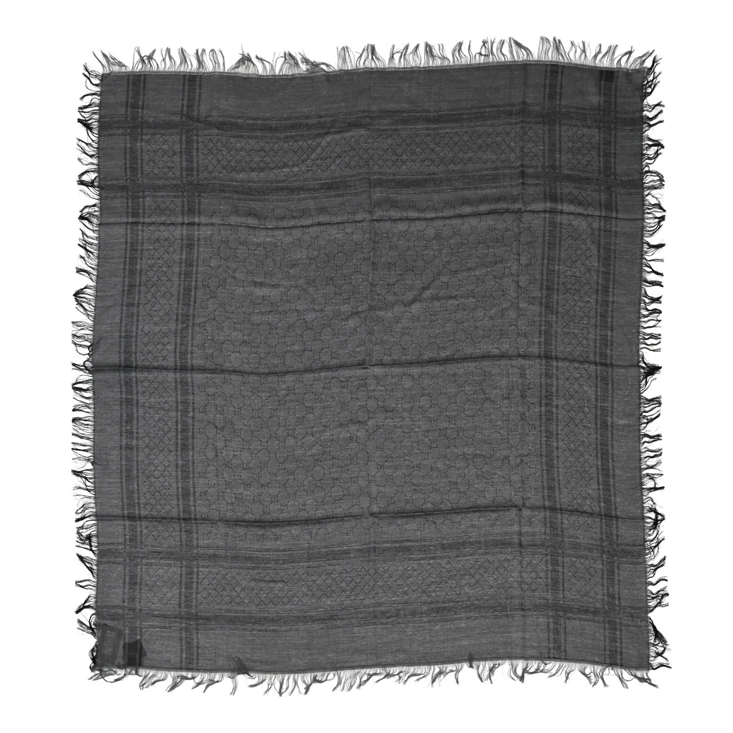 Gucci Wool Silk GG Monogram Diamante Plaid Cavendish Square Shawl Black Grey 1 of 3