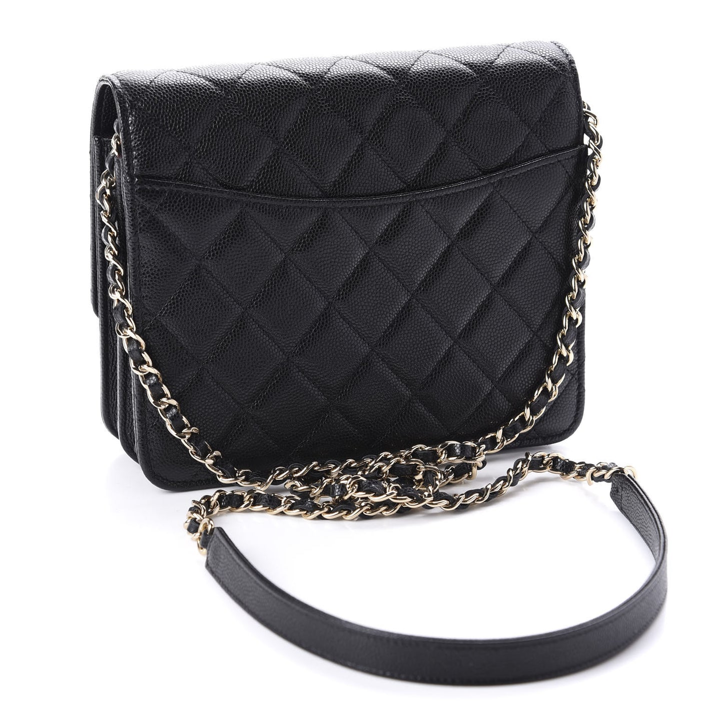 Caviar Quilted Square Wallet On Chain WOC Black
