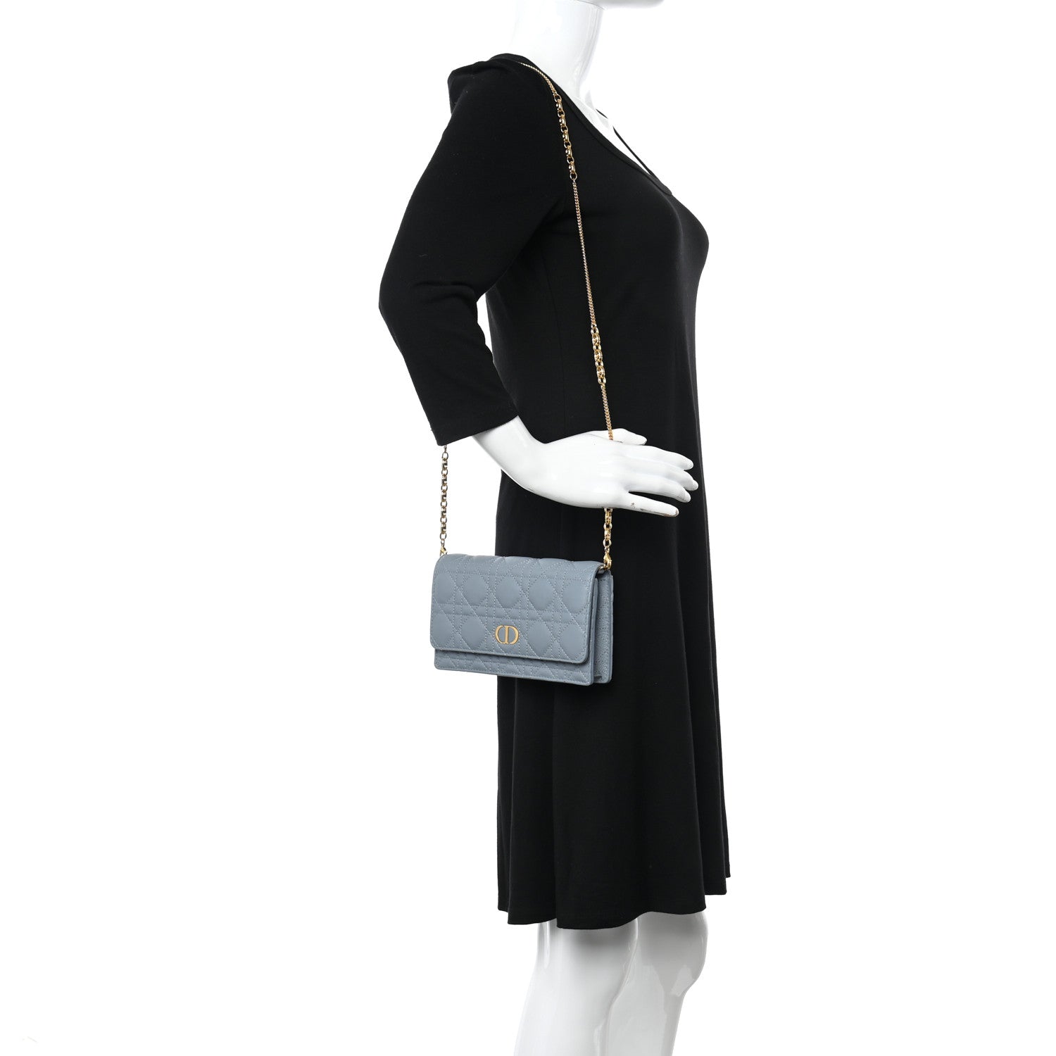 Christian Dior Supple Calfskin Caro Pouch with Chain Cloud Blue 2 of 11