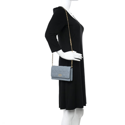 Christian Dior Supple Calfskin Caro Pouch with Chain Cloud Blue 2 of 11