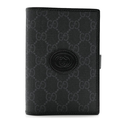 Gucci GG Supreme Monogram Textured Calfskin Retro Interlocking G Passport Case Black Grey 1 of 10