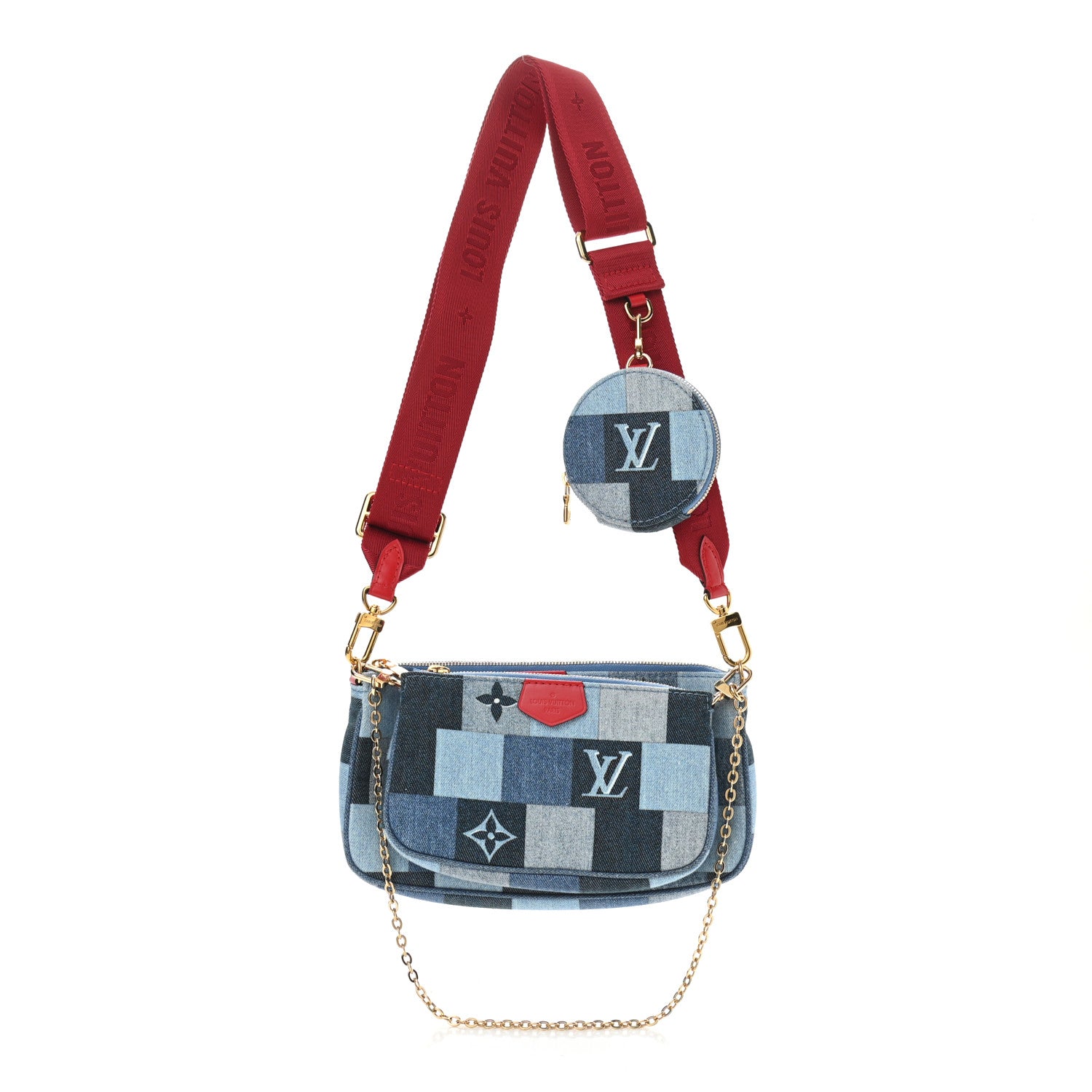 Louis Vuitton Denim Damier Monogram Patchwork Multi Pochette Accessories Blue Rouge 1 of 12