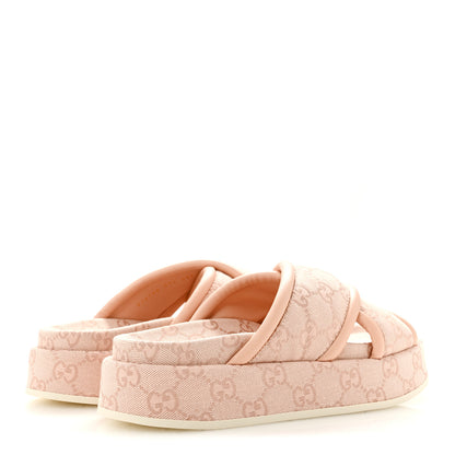 Gucci Monogram GG Calfskin Angelina Platform 55mm Slide Sandals 37.5 Rose Dust 5 of 10