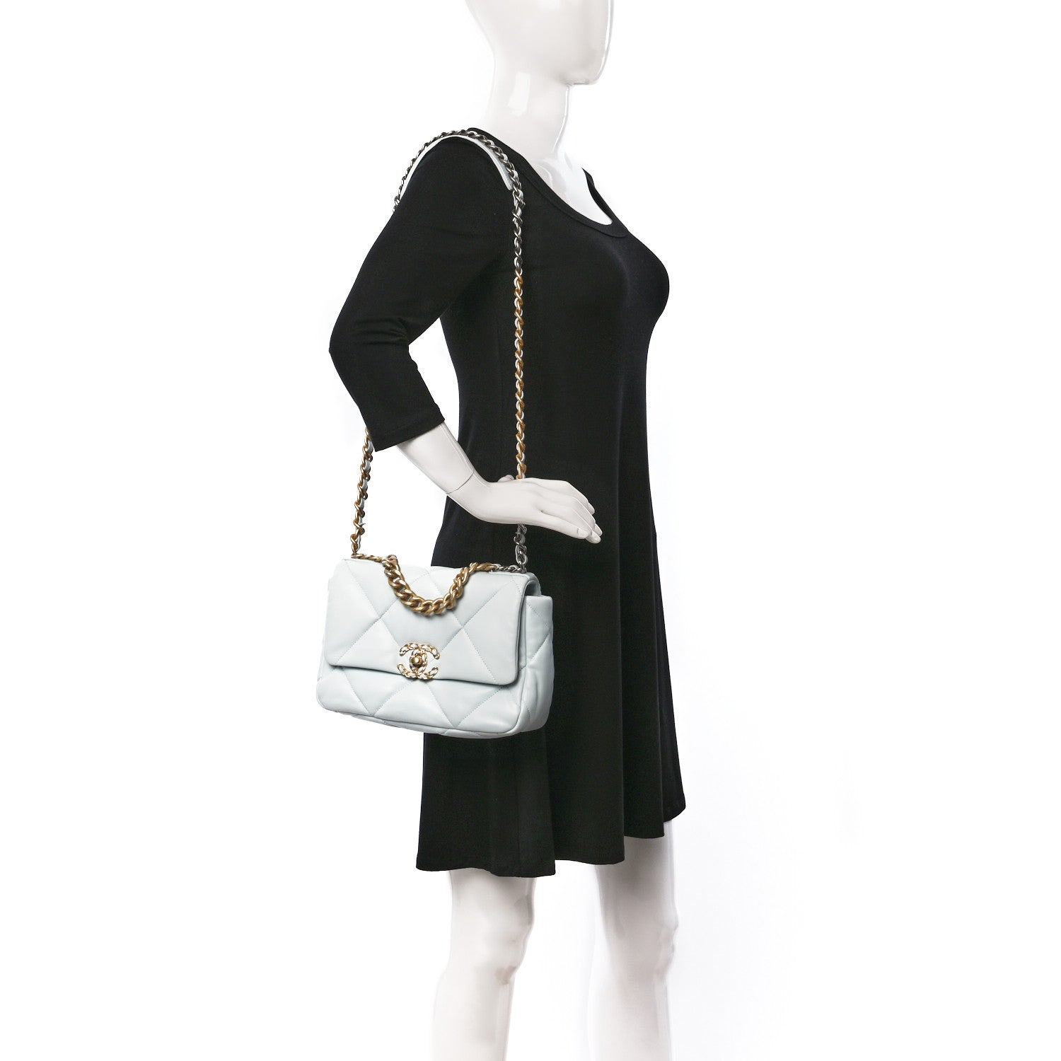Chanel Lambskin Quilted Medium Chanel 19 Flap Light Blue 2 of 11