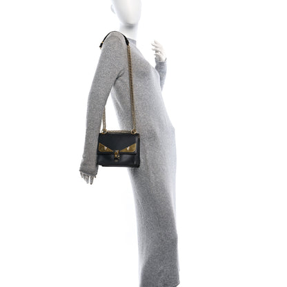 Fendi Vitello Liberty Metal Monster Eyes Small Kan I Shoulder Bag Black Gold 2 of 10