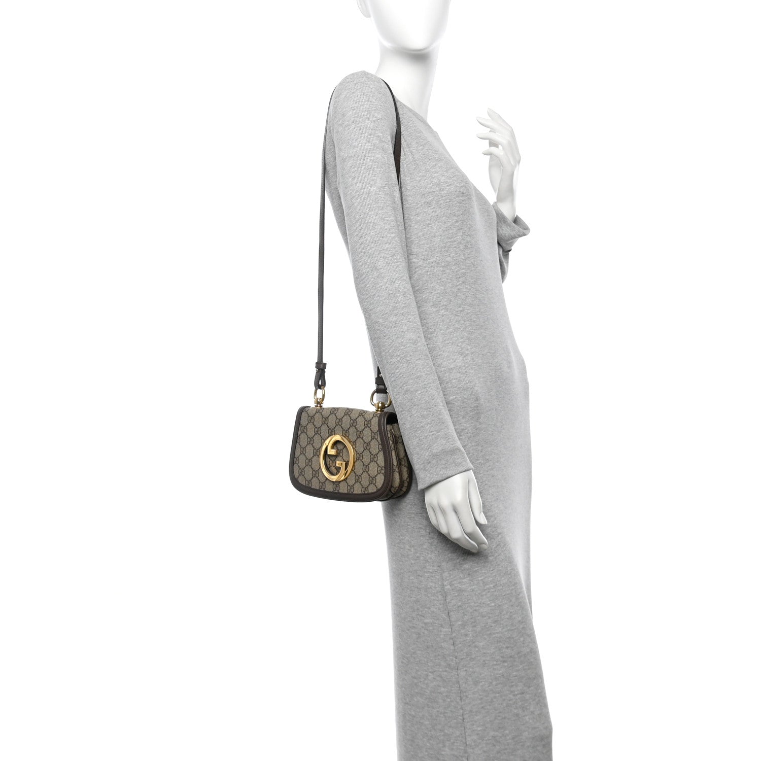 Gucci GG Supreme Monogram Textured Dollar Calfskin Mini Blondie Chain Shoulder Flap Bag Beige Ebony New Acero 2 of 11
