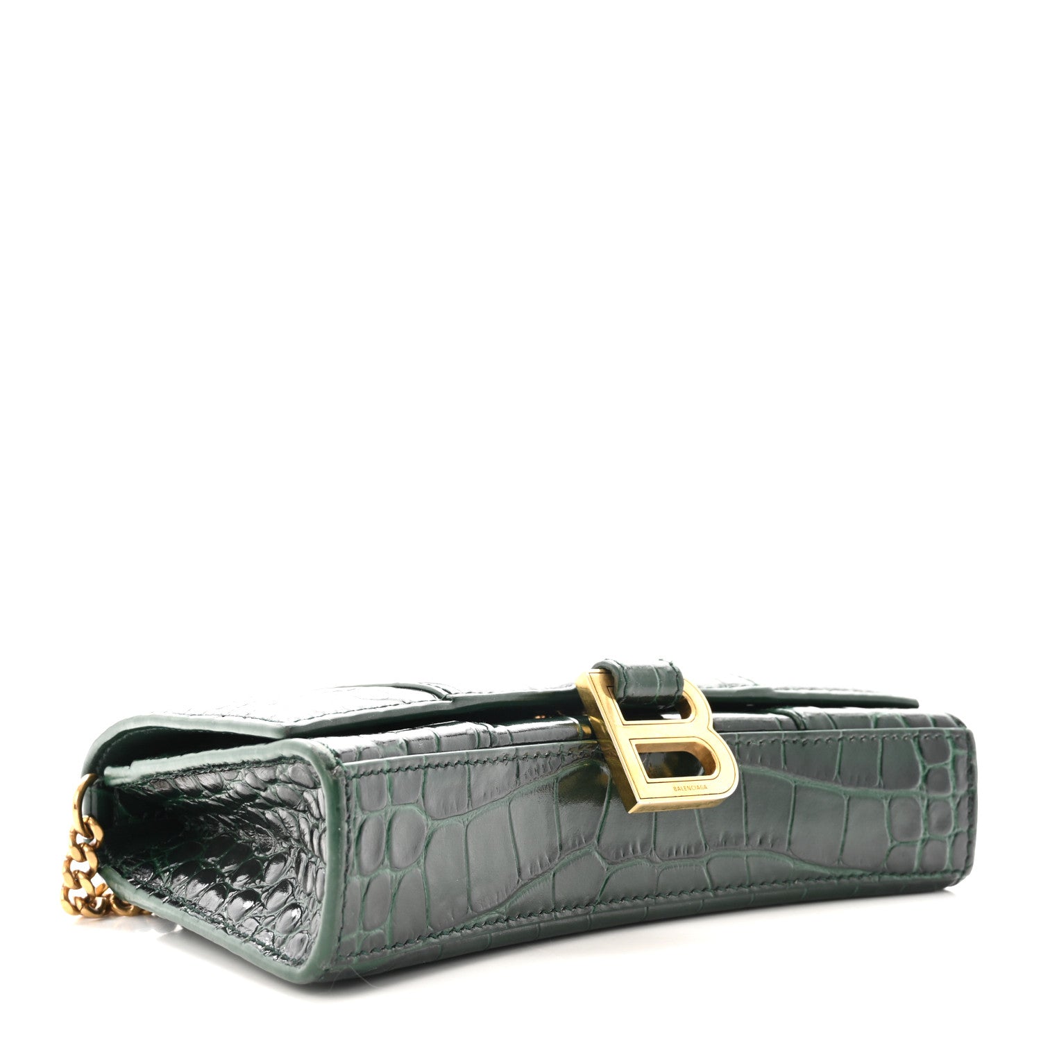 Balenciaga Shiny Calfskin Crocodile Embossed Hourglass Chain Bag Forest Green 4 of 9
