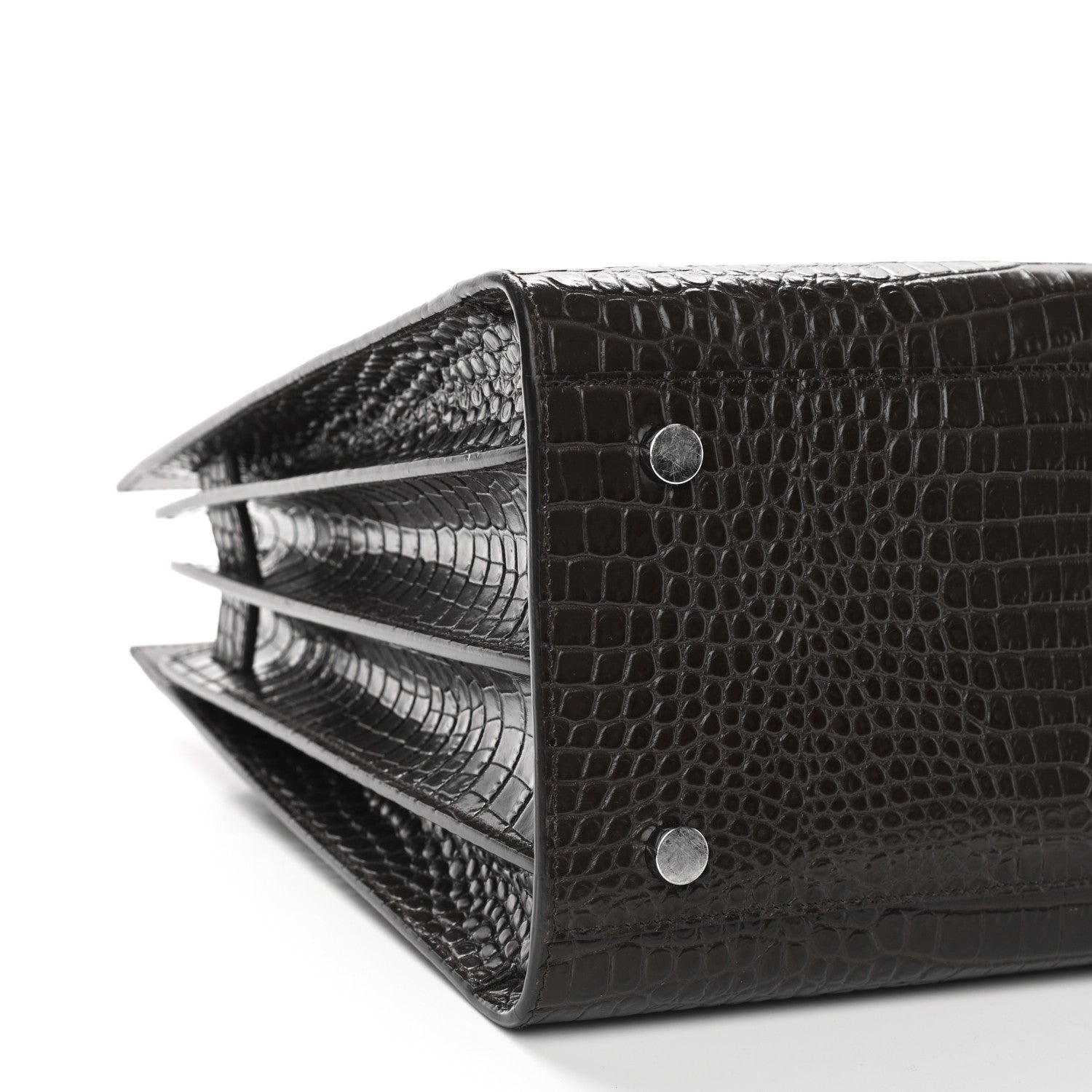 Saint Laurent Calfskin Crocodile Embossed Small Sac De Jour Brown 8 of 10