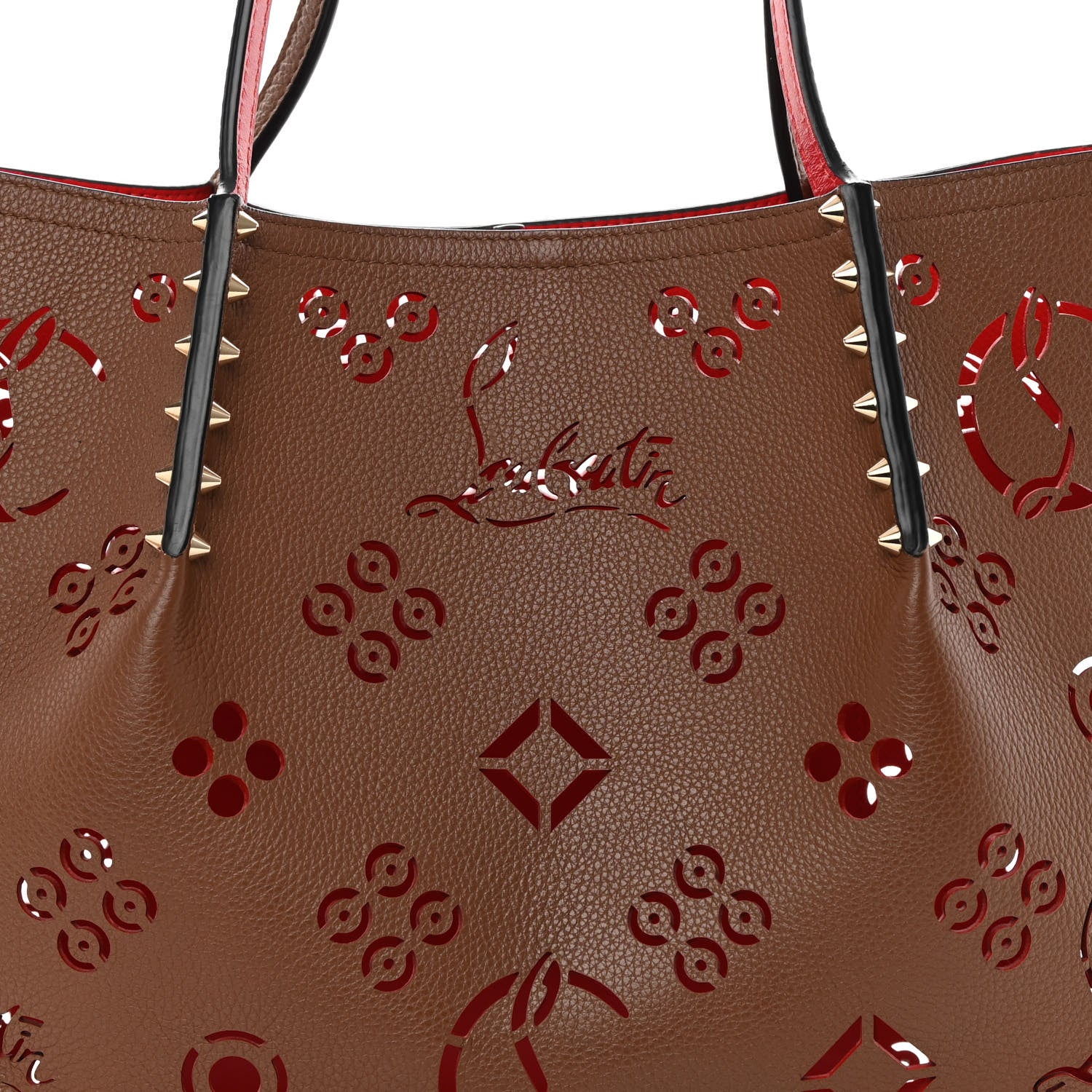 Christian Louboutin Calfskin Loubinthesky Small Perforated Cabarock Spikes Tote Biscotto 7 of 13