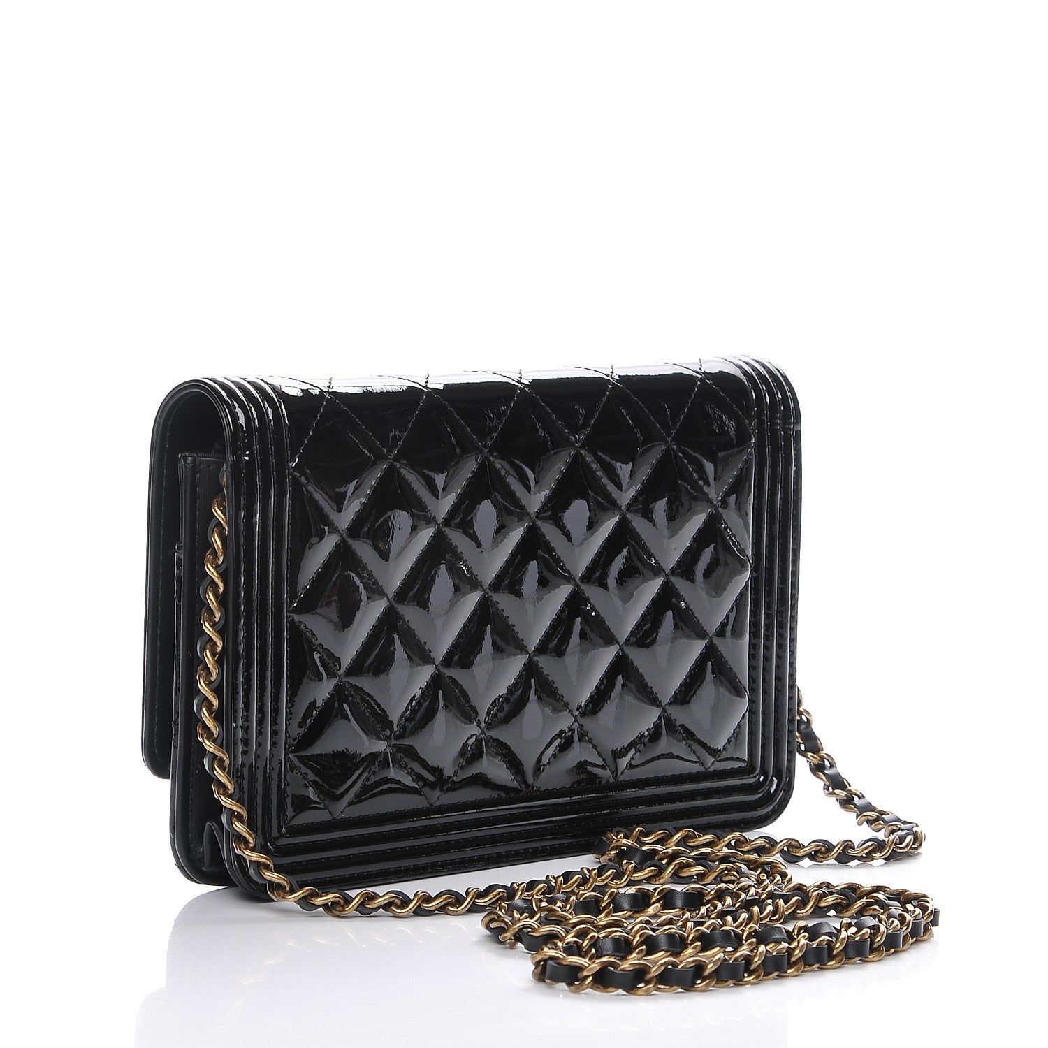 Chanel Patent Calfskin Quilted Boy Wallet On Chain WOC Black 3 of 8