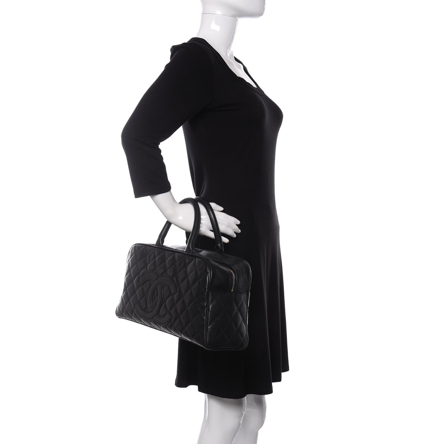 Caviar Quilted Large Bowler Black