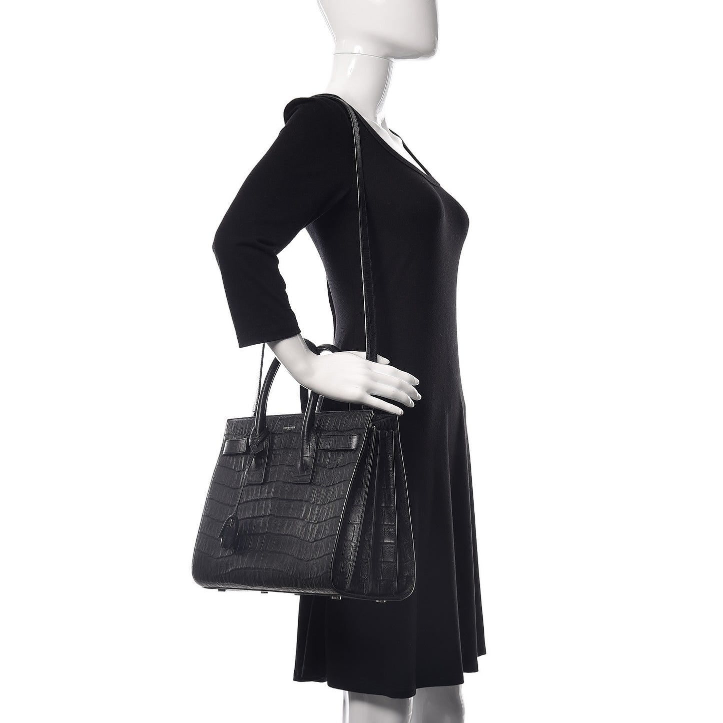 Calfskin Crocodile Embossed Small Sac de Jour Black