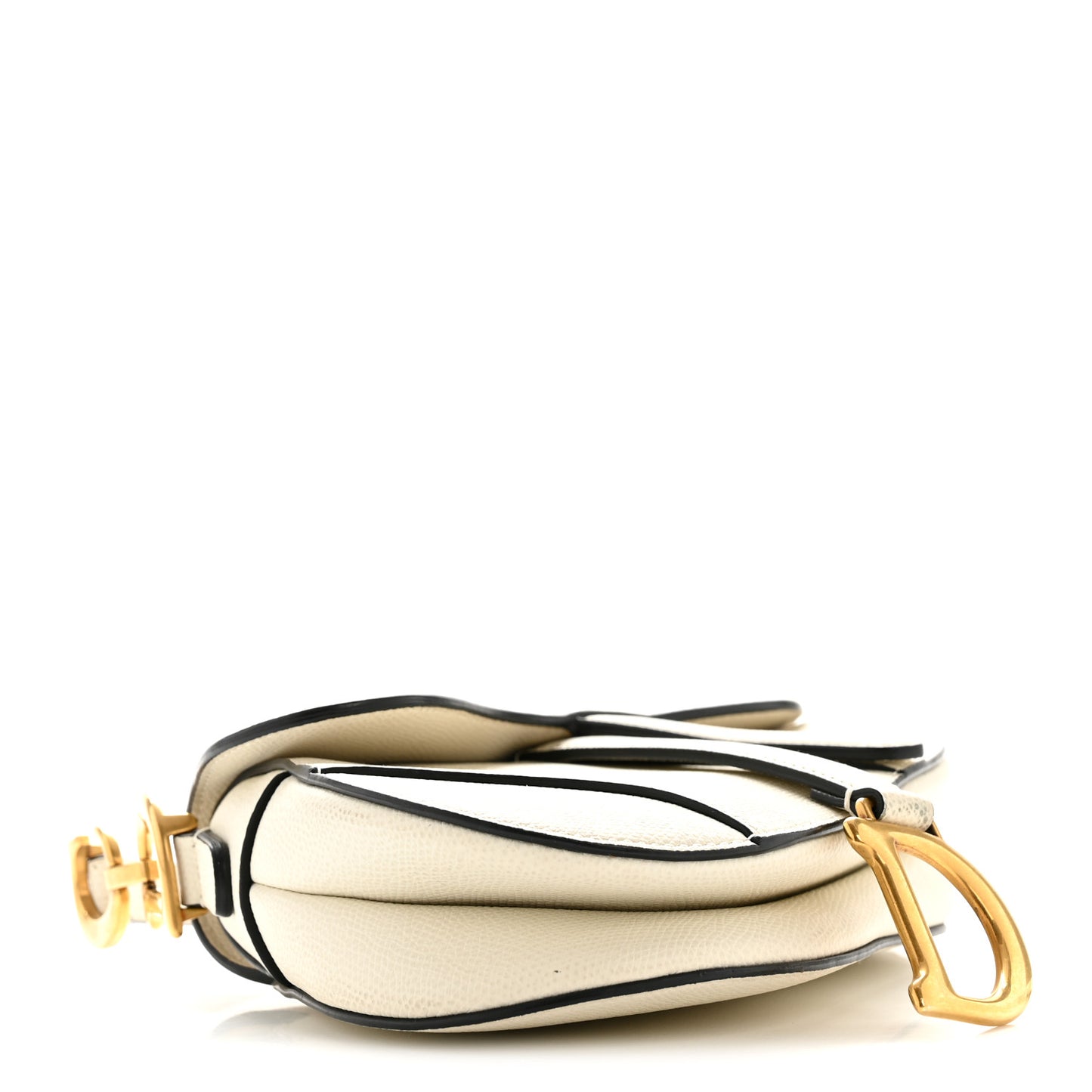 Grained Calfskin Mini Saddle Bag White