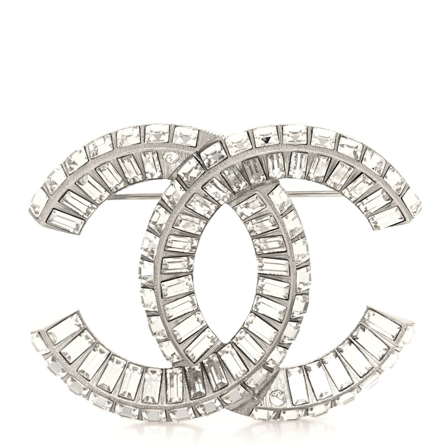 Baguette Crystal CC Brooch Silver