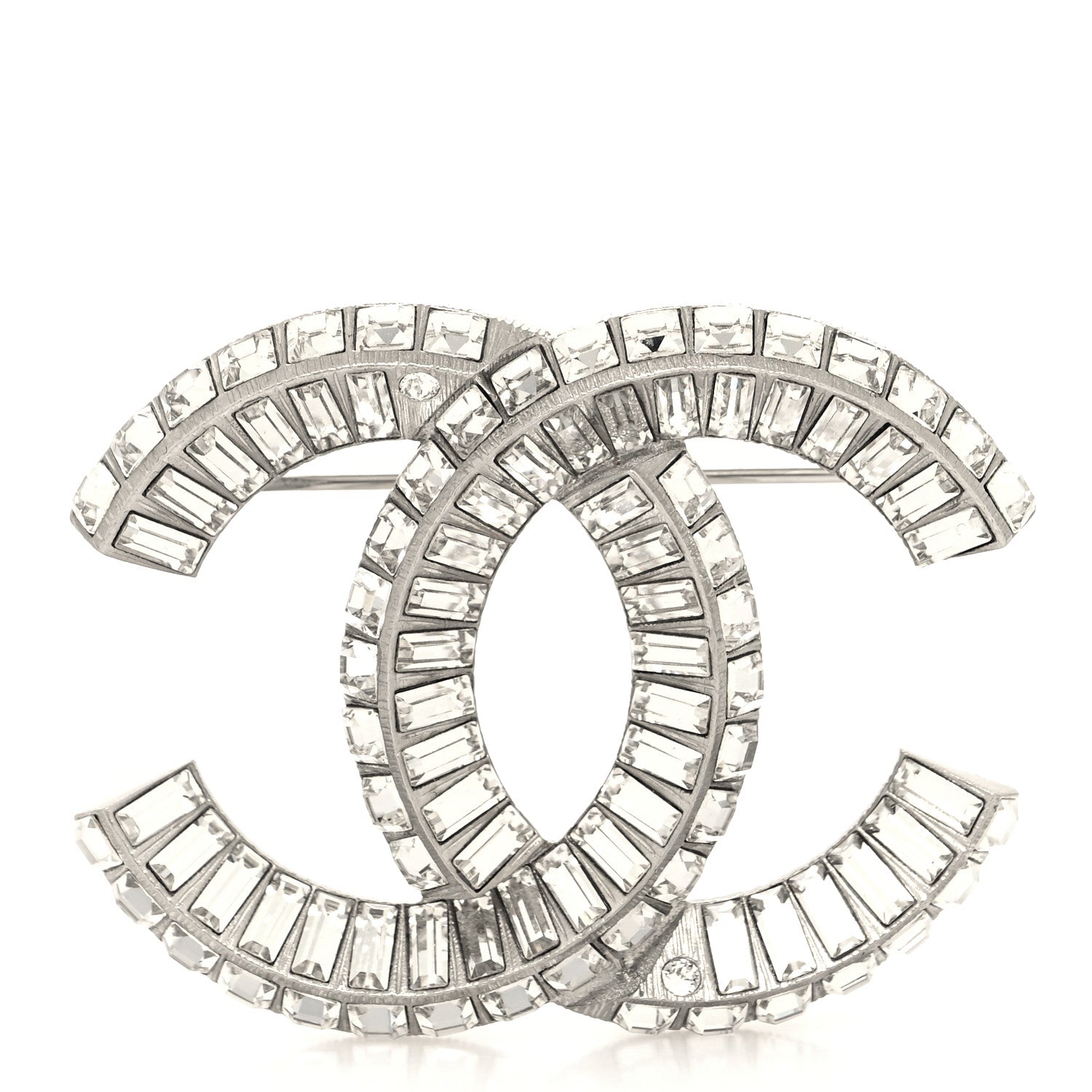 Chanel Baguette Crystal CC Brooch Silver 1 of 3