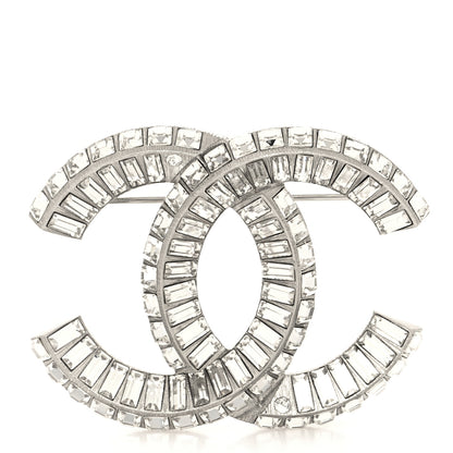 Chanel Baguette Crystal CC Brooch Silver 1 of 3