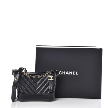 Chanel Aged Calfskin Chevron Quilted Small Gabrielle Hobo Black 10 of 14