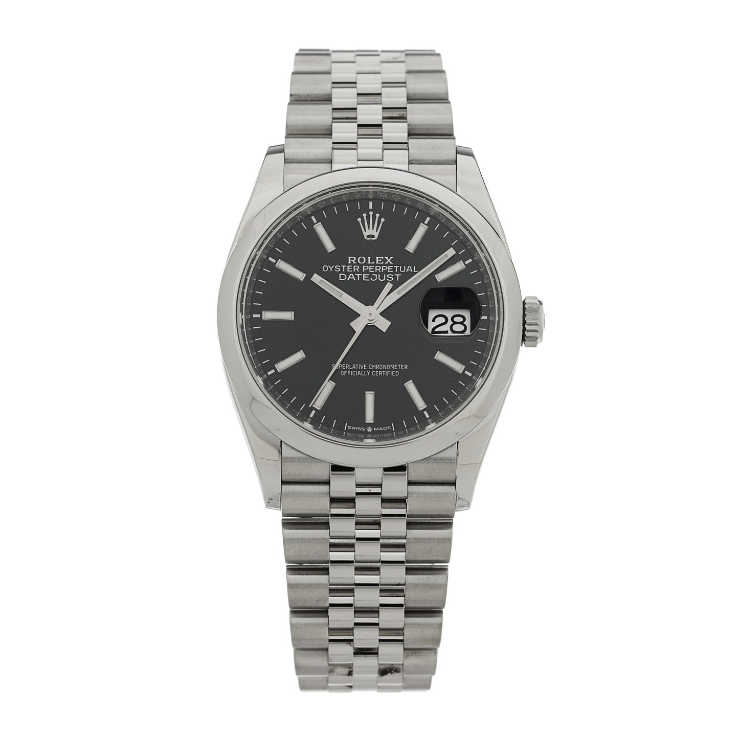 Stainless Steel 36mm Oyster Perpetual Datejust Watch Bright Black 126200