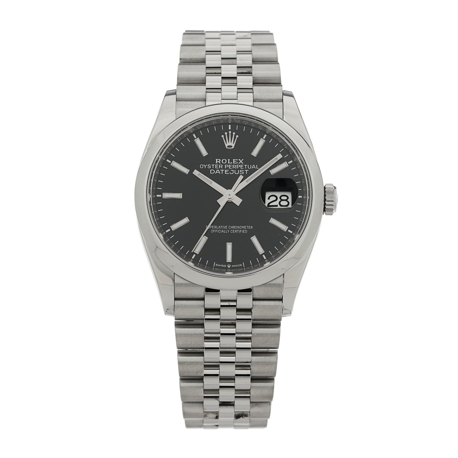 Rolex Stainless Steel 36mm Oyster Perpetual Datejust Watch Bright Black 126200 1 of 5