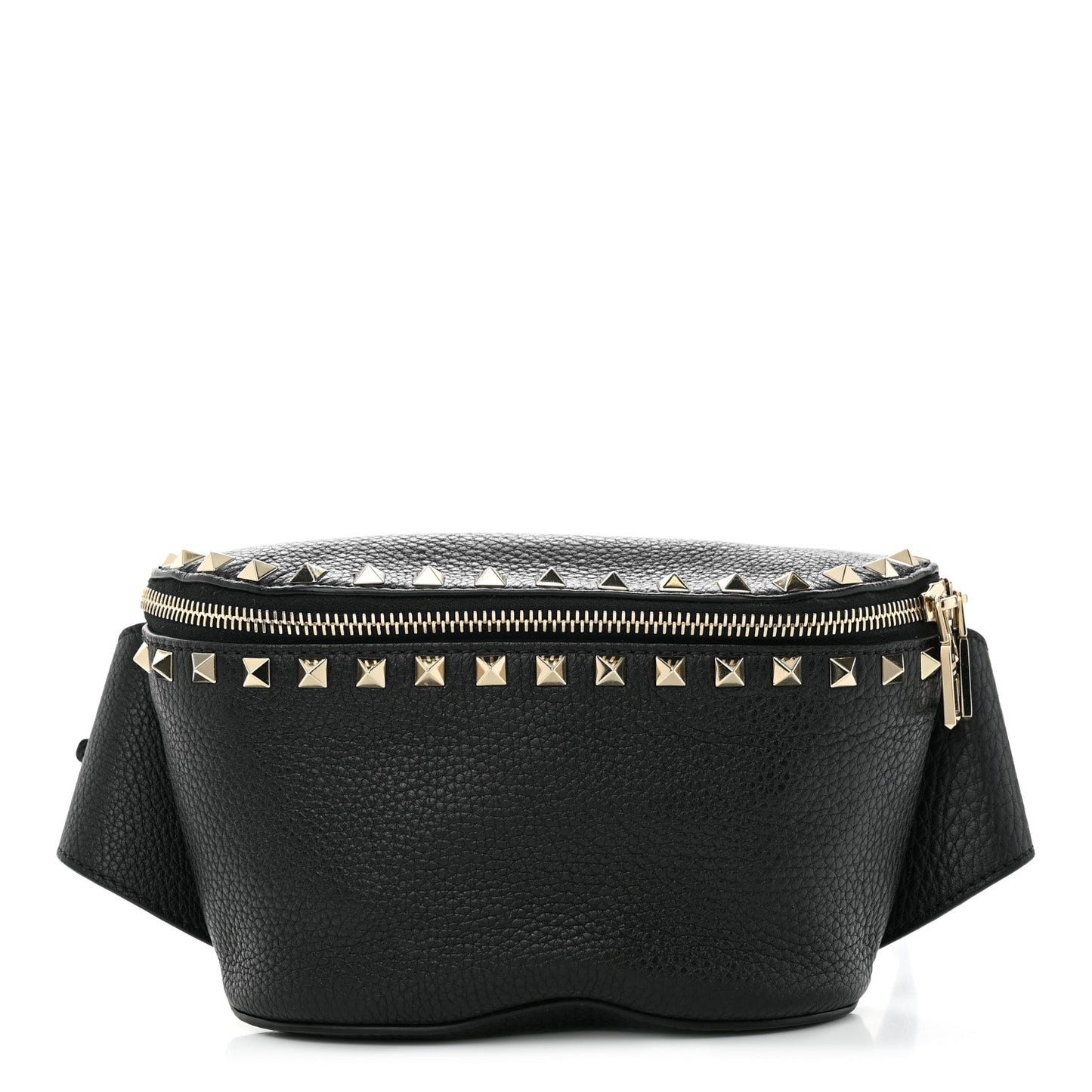 Grainy Calfskin Rockstud Belt Bag Black