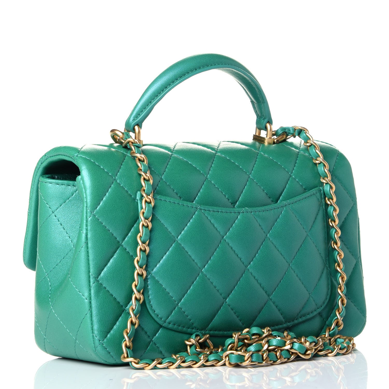 Chanel Iridescent Lambskin Quilted Mini Top Handle Rectangular Flap Green 3 of 9