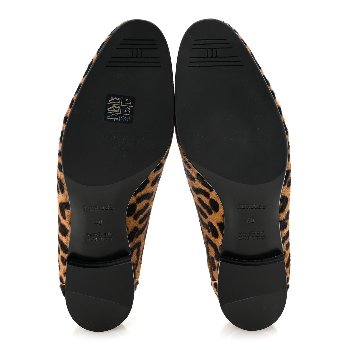 Moire Calfskin Leopard Print Womens Paris Loafers 40 Gold Black