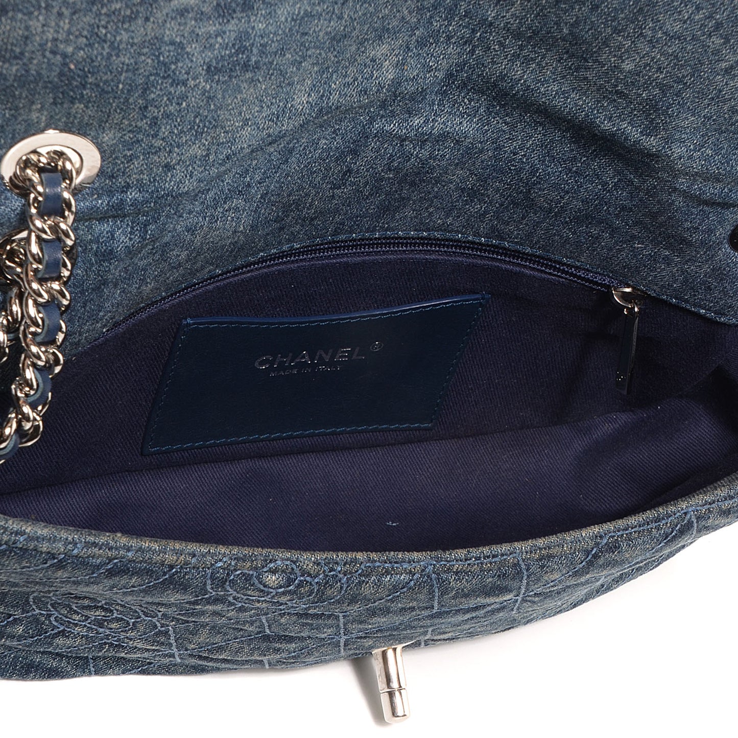 Denim Camellia Embroidered Flap Dark Blue