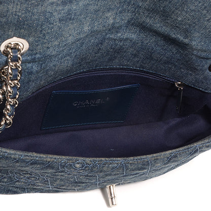 Chanel Denim Camellia Embroidered Flap Dark Blue 5 of 8