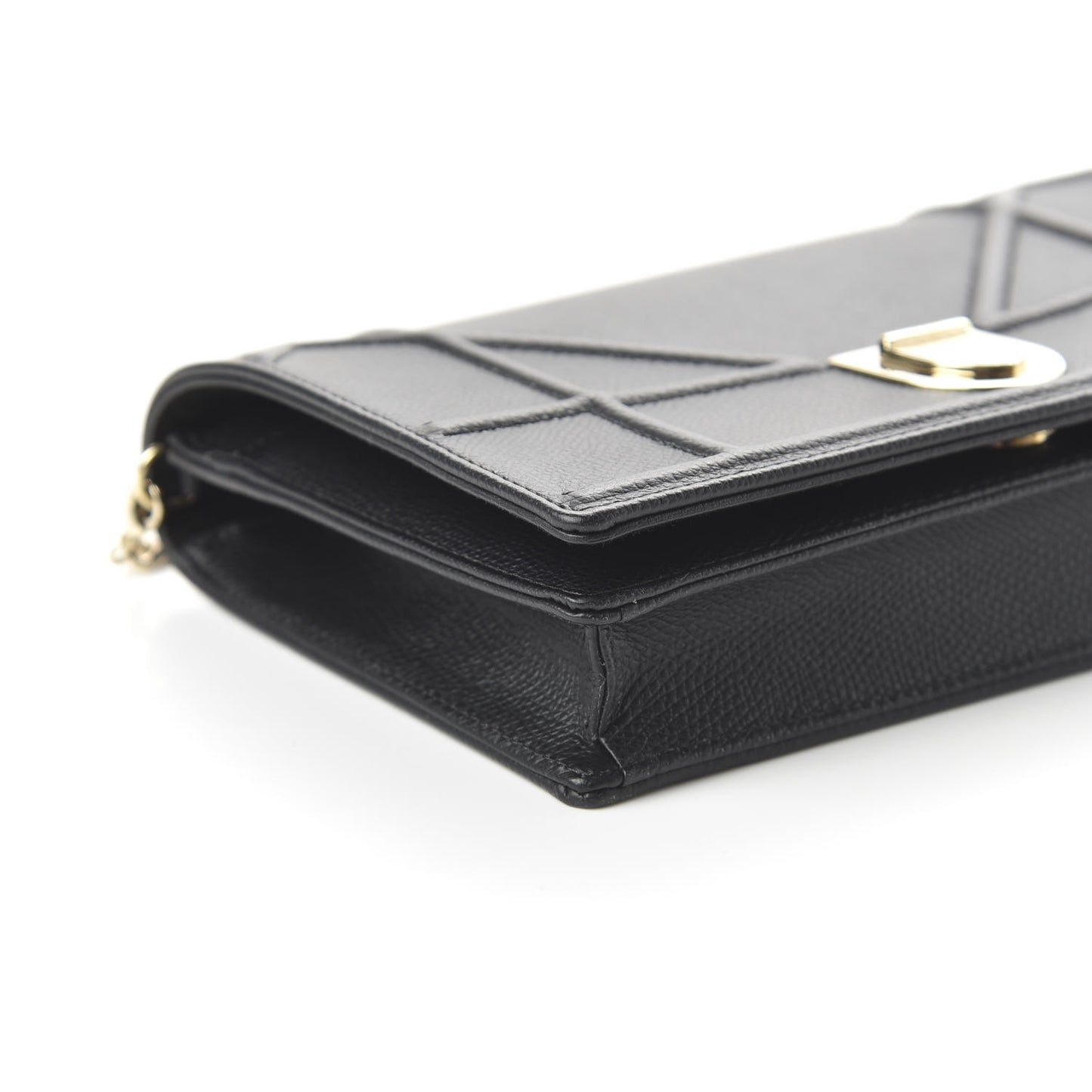 Grained Calfskin Diorama Wallet on Chain Pouch Black
