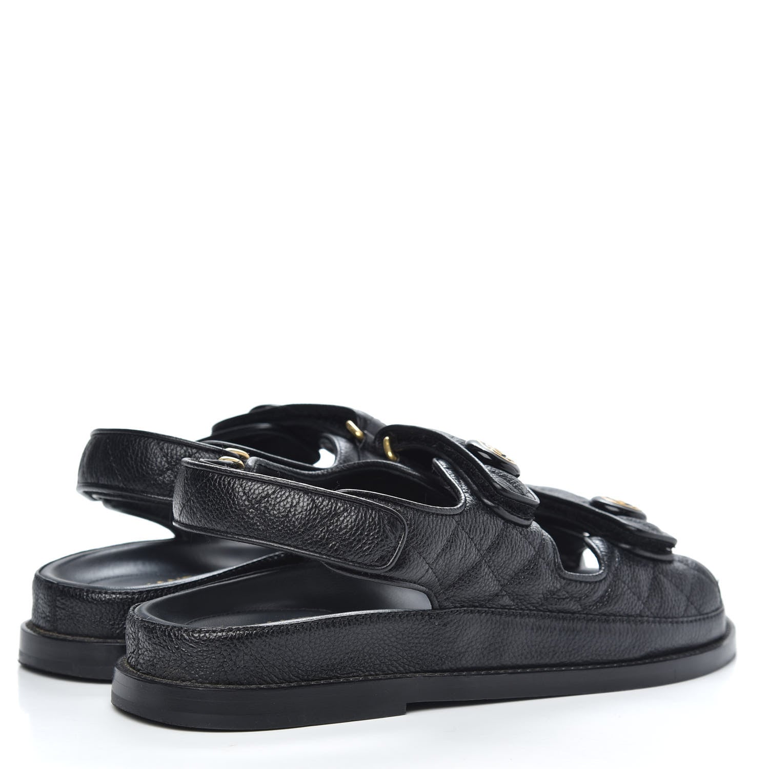 Chanel Grained Calfskin Velcro Dad Sandals 37.5 Black 4 of 11