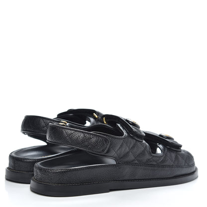 Chanel Grained Calfskin Velcro Dad Sandals 37.5 Black 4 of 11