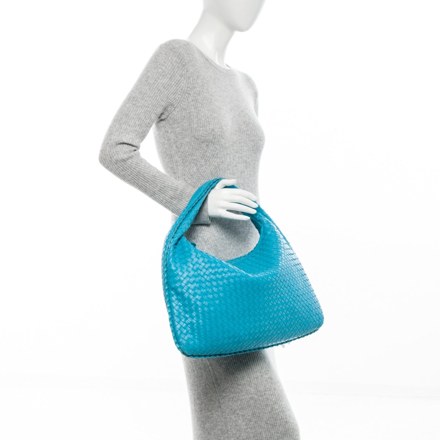 Nappa Intrecciato Large Veneta Hobo Turquoise
