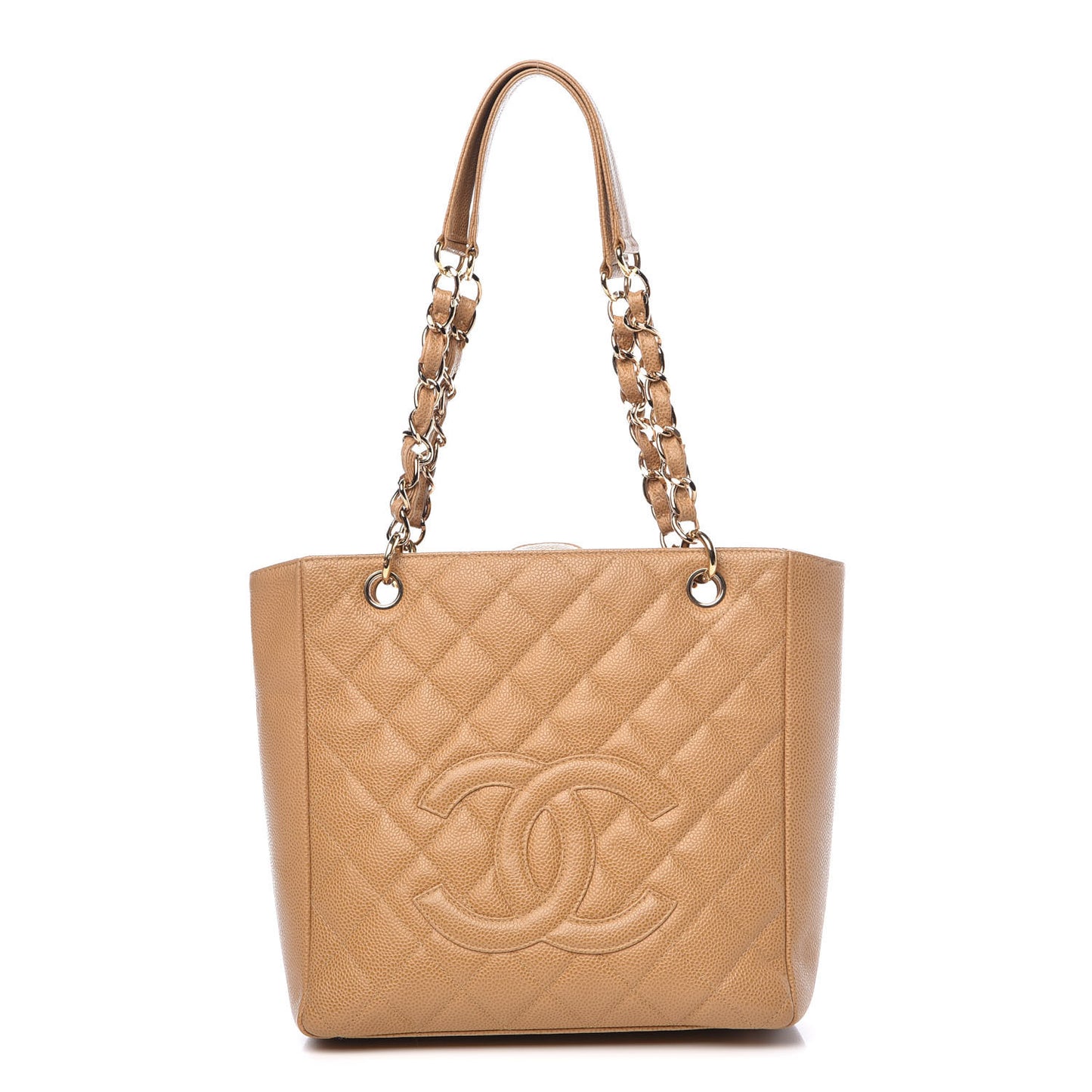 Caviar Quilted Petit Shopping Tote PST Dark Beige