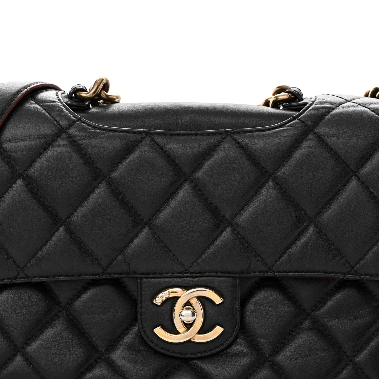 Calfskin Quilted Large Perfect Edge Flap Black