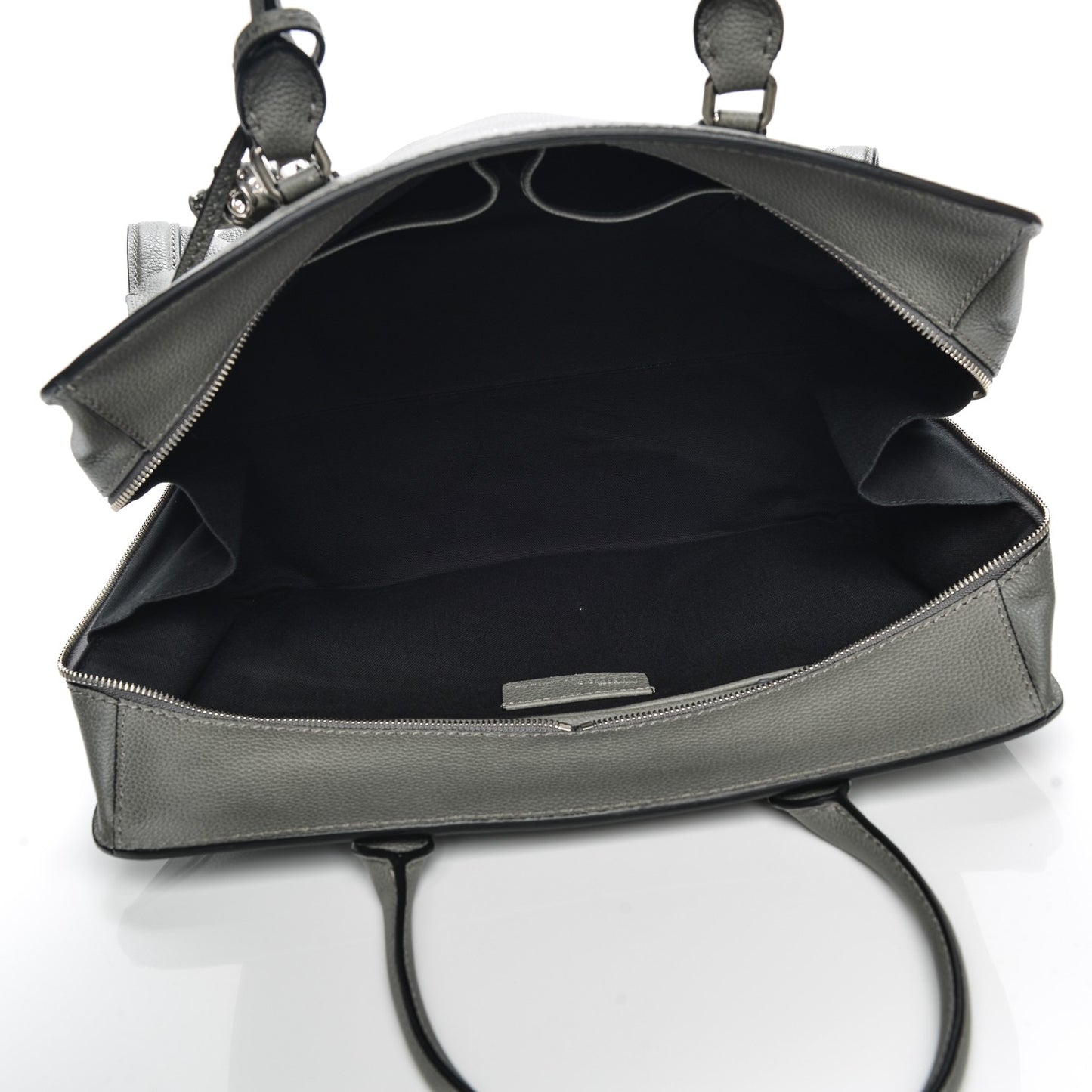 Pebbled Calfskin Large Skull Padlock Zip Around Tote Dark Grey