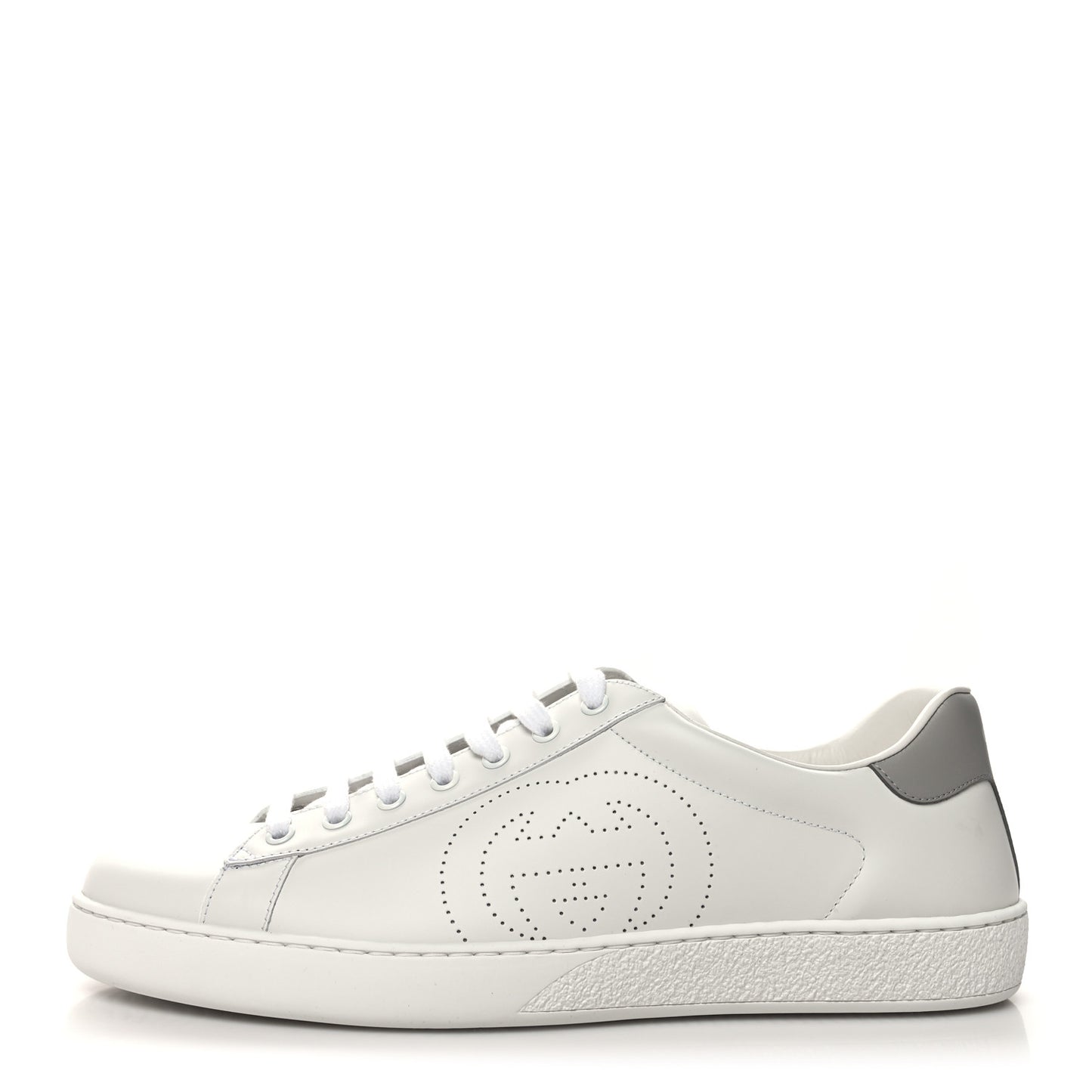 Calfskin Interlocking G Perforated Mens Ace Sneakers 11 White Grey Sky