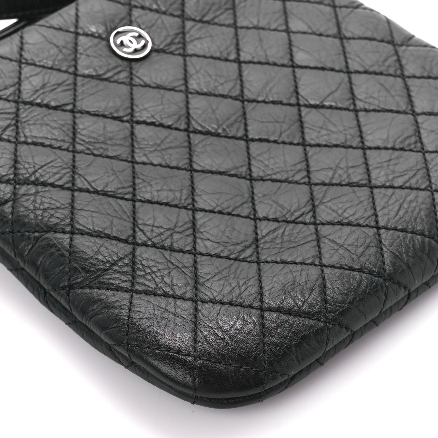 Aged Calfskin Quilted Crossbody Bag Black
