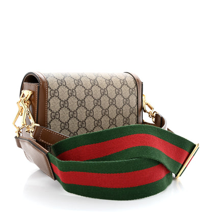 Gucci GG Supreme Monogram Azalea Calfskin Web Mini Horsebit 1955 Shoulder Bag Beige Ebony Brown Sugar 3 of 11