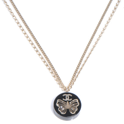 Chanel Crystal Resin Butterfly CC Pendant Necklace Black Gold 1 of 5