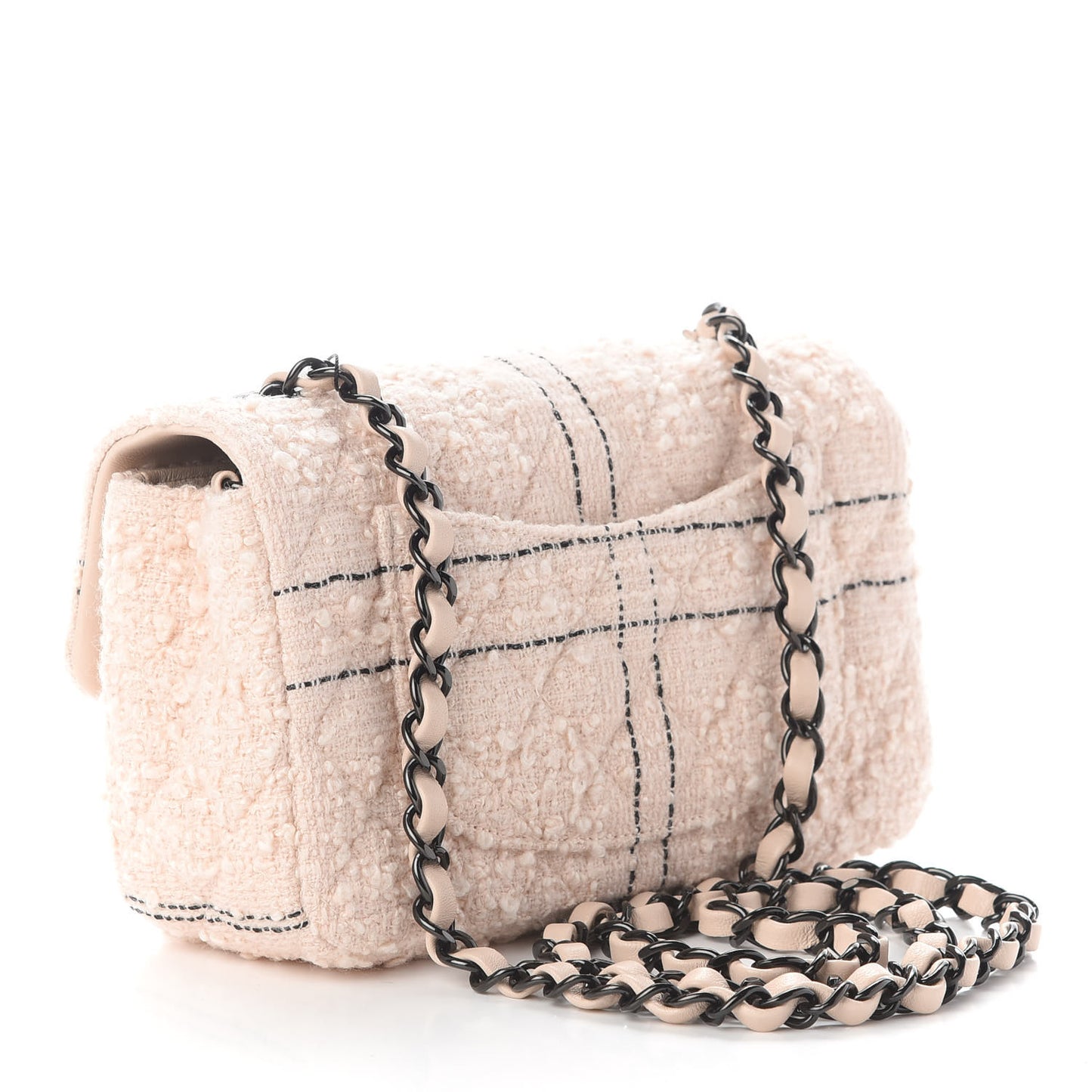 Tweed Quilted Mini Rectangular Flap Light Pink Black