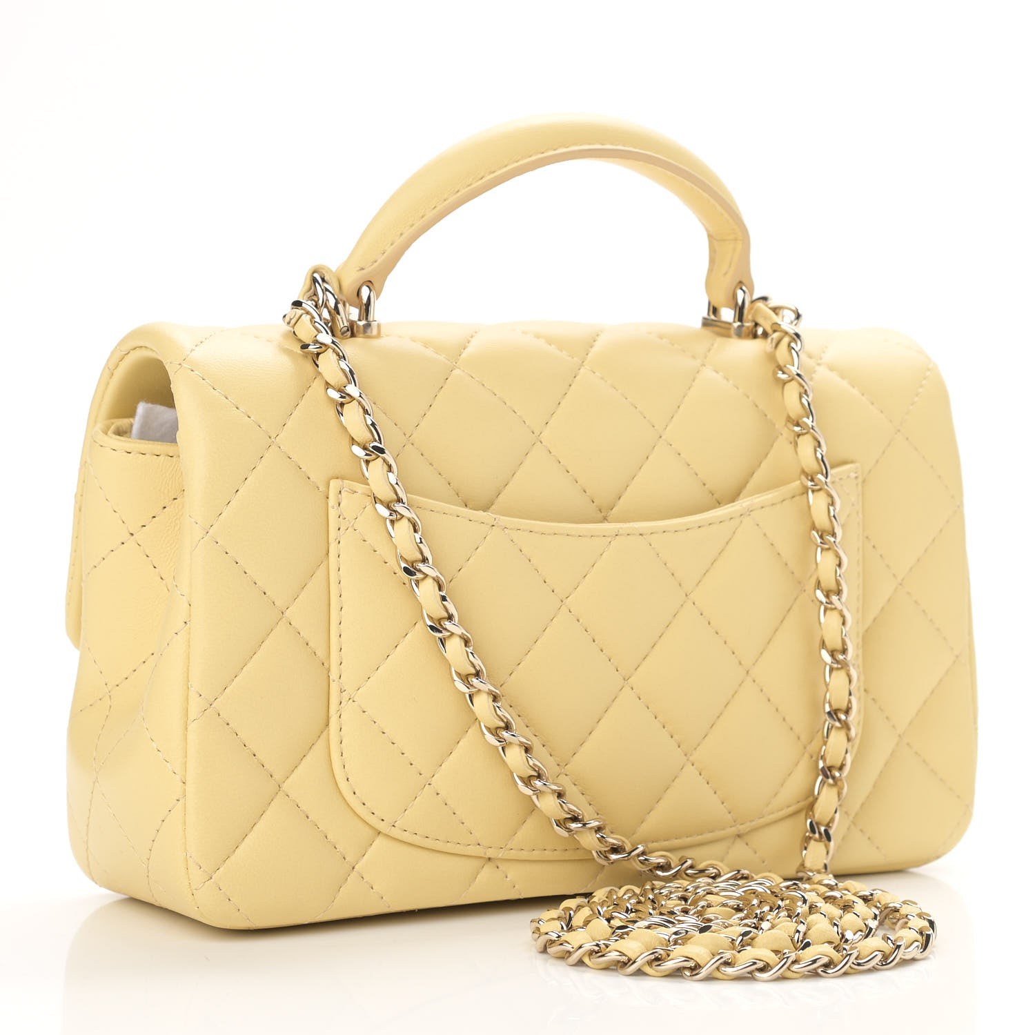 Chanel Lambskin Quilted Mini Top Handle Rectangular Flap Yellow 3 of 11