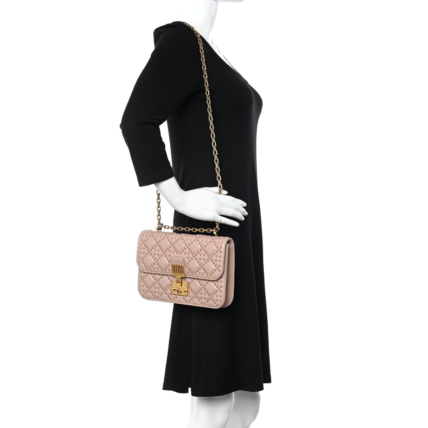 Christian Dior Lambskin Cannage Studded Large Dioraddict Flap Bag Nude 2 of 12