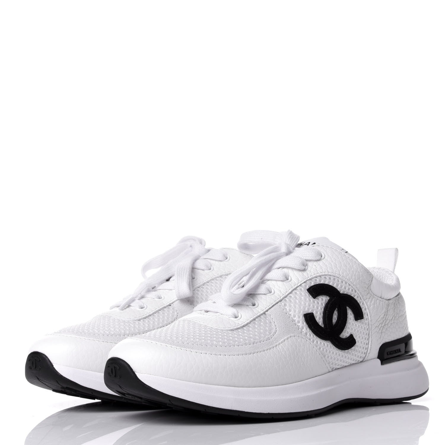 Chanel Calfskin Mesh Lycra Suede Womens Logo Sneakers 37.5 White 3 of 11