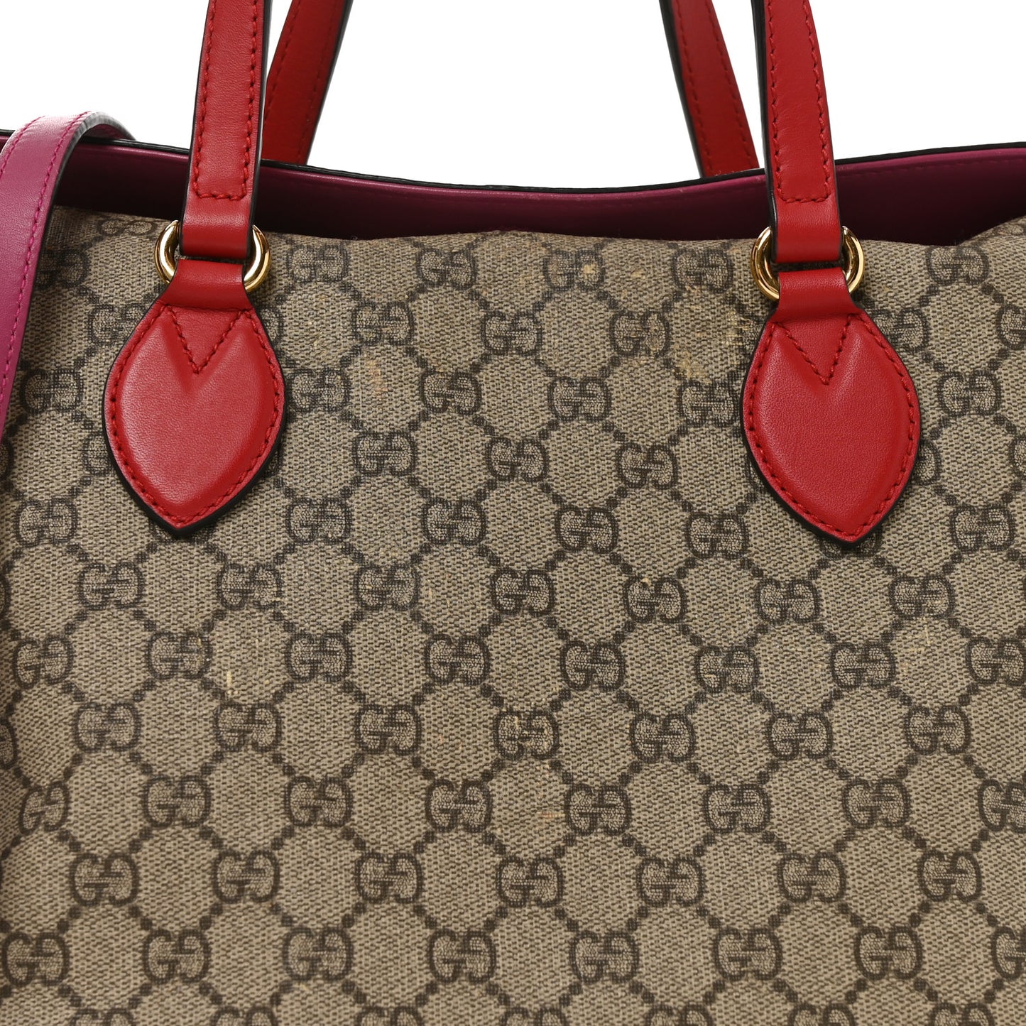 GG Supreme Monogram Linea A Foldover Tote Beige Hibiscus Red New Rosette